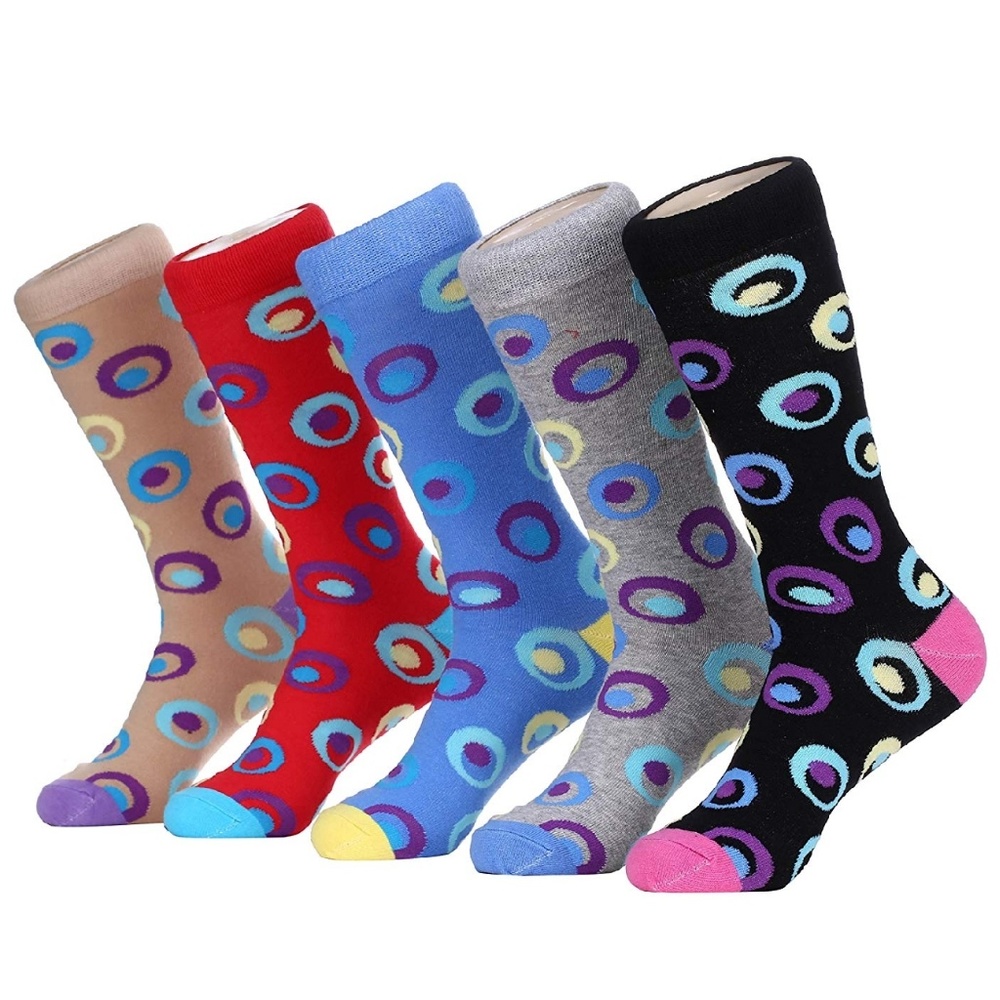 Mens Colorful Patterned Cotton Dress Socks 5pk